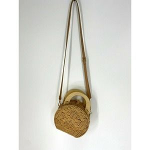 Zara Natural Wicker Rattan Crossbody Handbag Purse